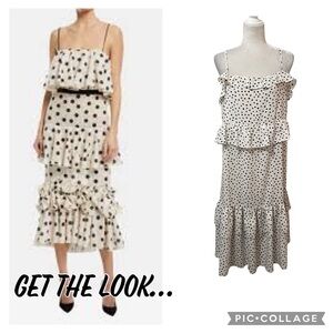 TCEC Women’s Size Large Ivory & Black Polka Dot Ruffle Sleeveless Midi Dress